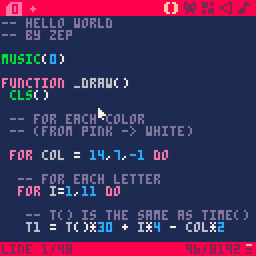 The PICO-8 code editor, its window is really small
