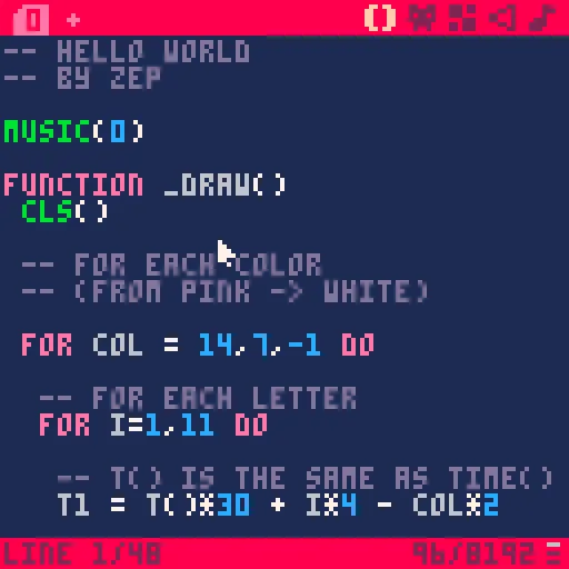 The PICO-8 code editor, its window is really small
